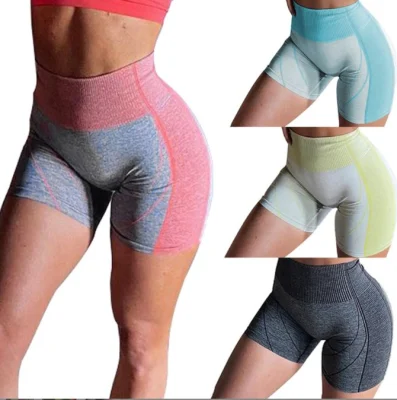 Pantalones deportivos de compresión de línea brillante sin costuras para mujer, pantalones cortos de gimnasio para correr y Yoga